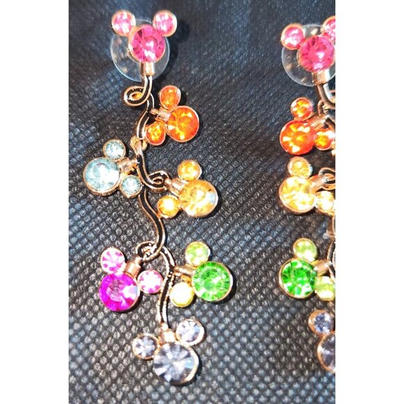 Disney Colorful Multi-Stone Dangle Earrings Mickey Mouse Design - Picture 2 of 7